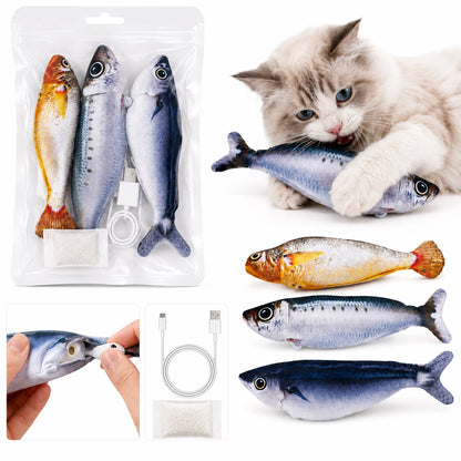 Risehigh Interactive Cat Toys for Indoor 3 Pcs Kitten Toys Bite-Sized Realistic Flopping Fish with Tap-Activated 3 Flapping Modes 7.1 Inch Rechargeable