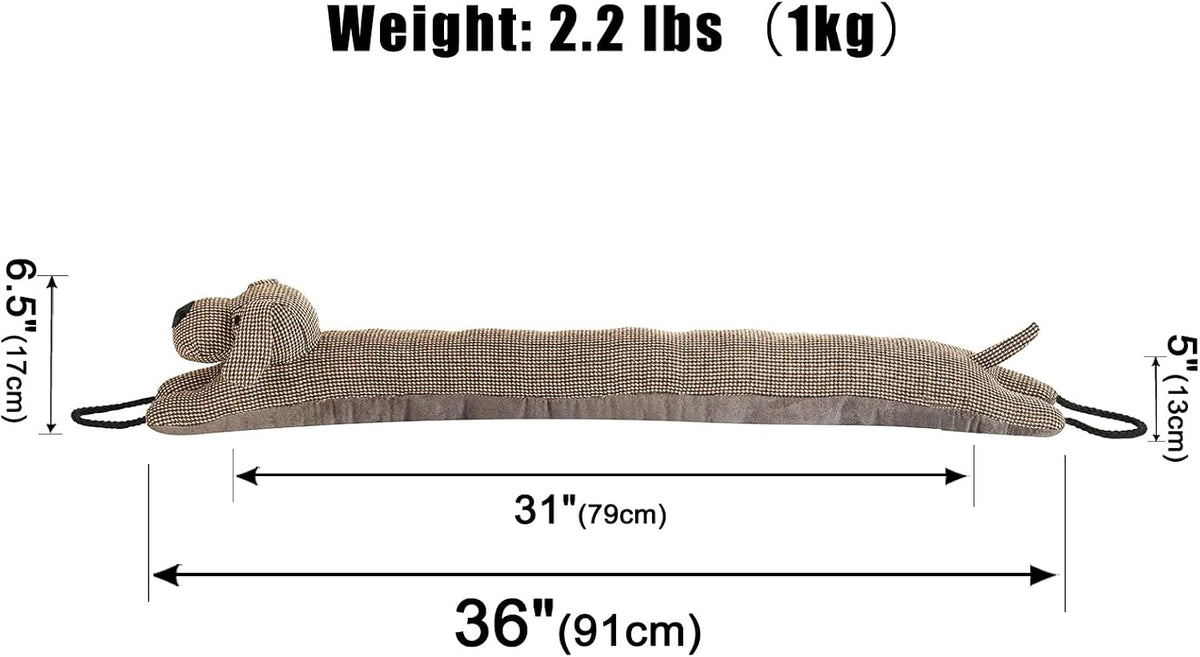 under Door Draft Stopper Decorative Wind Stopper 36 Inch for Door & Window, Weighted Animal Air Draft Stopper for Bottom of Door with Hanging Loops - Brown Dog