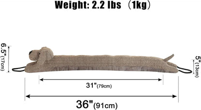 under Door Draft Stopper Decorative Wind Stopper 36 Inch for Door & Window, Weighted Animal Air Draft Stopper for Bottom of Door with Hanging Loops - Brown Dog