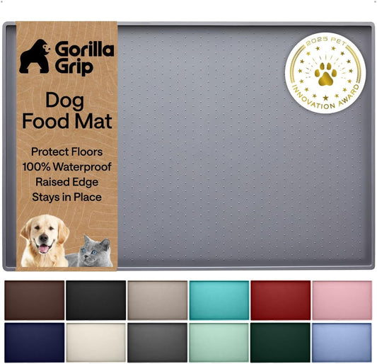 GORILLA GRIP Dog Food Mat, 100% Waterproof Silicone, 18.5X11.5 Gray