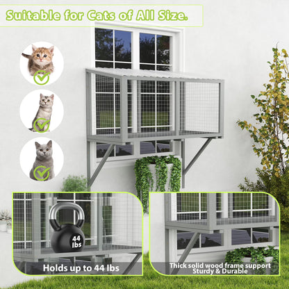Weatherproof Cat Window Perch, Outdoor Cat Catio, Cat Cage for Cat Patio, Cat Window Box, Dark Gray