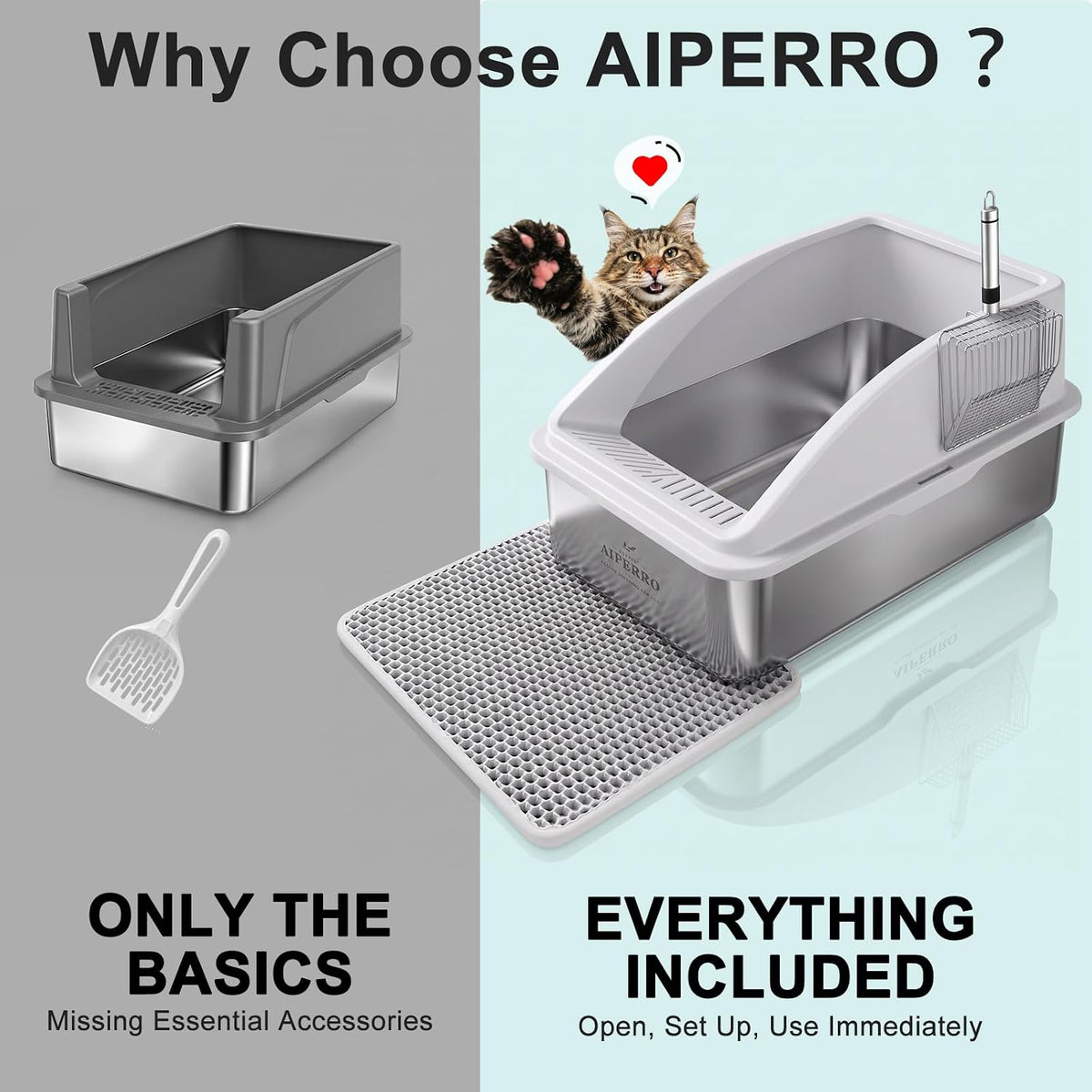 Stainless Steel Litter Box | XL Enclosed Cat Litter Boxes with Lid