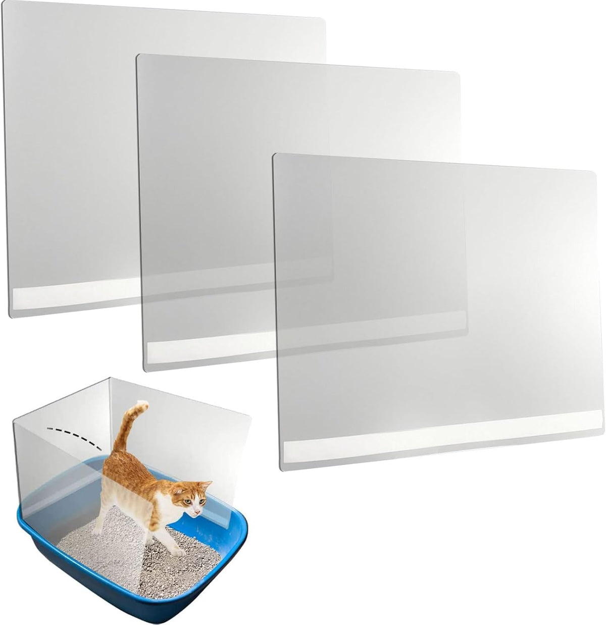3 Pcs Cat Litter Box Pee Shields, Splash Guard for Open Top Litter Pan