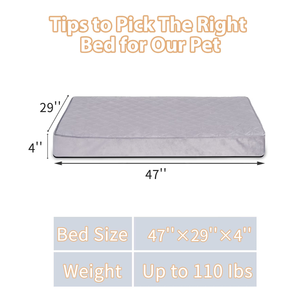 47" Waterproof Orthopedic Dog Bed for Xxlarge Dogs Orthopedic Dog Crate Bed with Removable Washable Cover