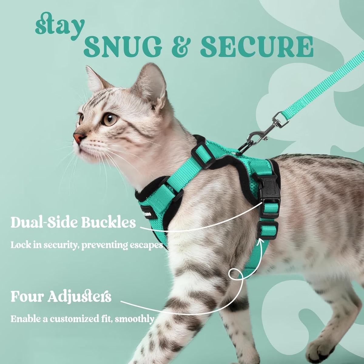 Cat Harness and Leash for Walking, Escape Proof Soft Adjustable Vest Harnesses for Cats, Easy Control Breathable Reflective Strips Jacket, Green