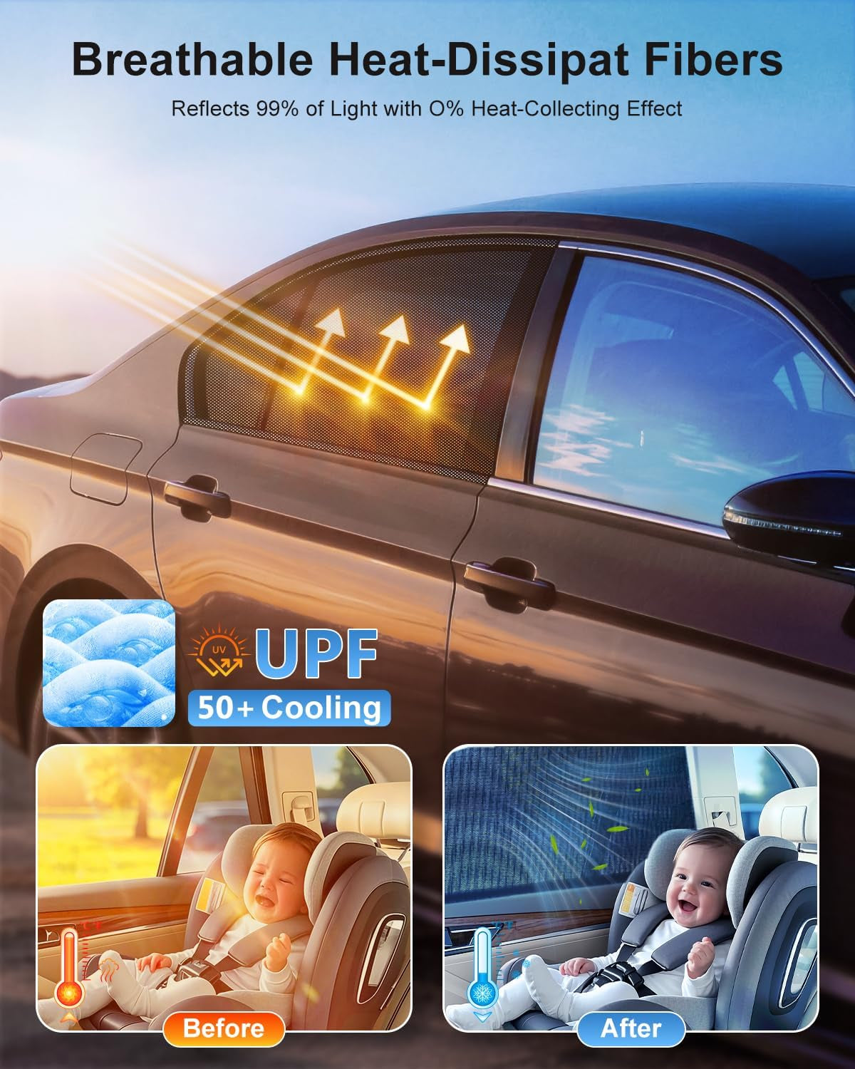 Car Window Shades(2 Pack)-Side Window Sun Shades, UV Protection Breathable Spandex Baby Window Covers, Universal Fit Most of Cars, Protect Privacy for Family-(27.2"X39.8"), Black