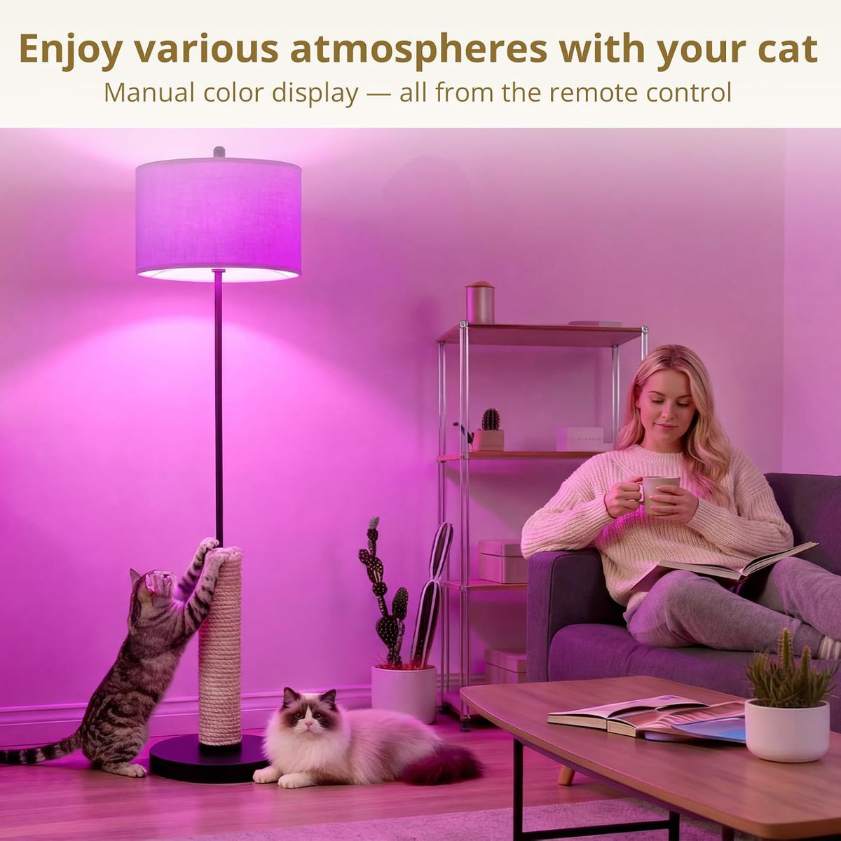 61 Inches Cat Scratching Post, Floor Lamp,Durable Natural Sisal and Heavy Duty Base,Suitable for Living Room Bedroom Dining Room Kitchen