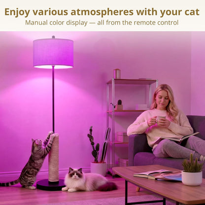 61 Inches Cat Scratching Post, Floor Lamp,Durable Natural Sisal and Heavy Duty Base,Suitable for Living Room Bedroom Dining Room Kitchen